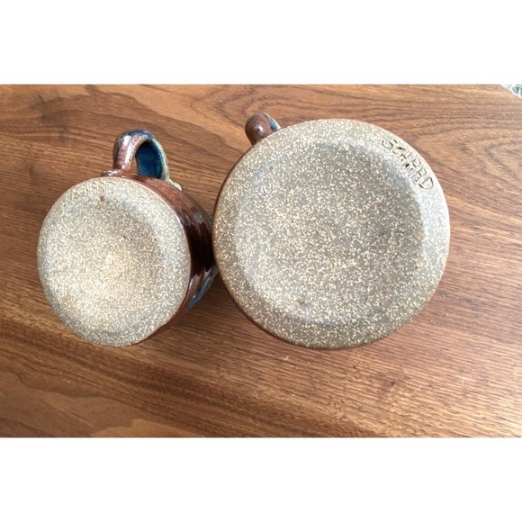 New Handmade Studio his/her Pottery mugs, signed, earth tones, blue, glazed - Picture 5 of 9